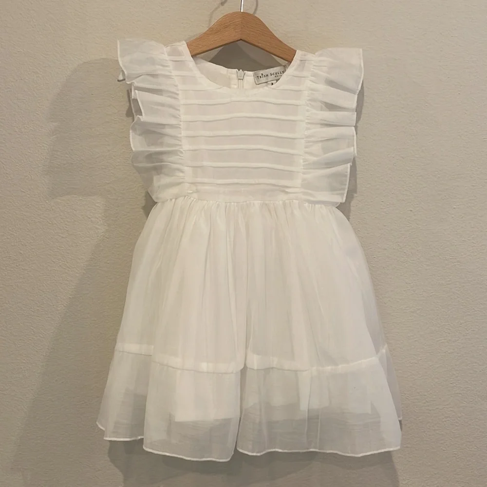White Ruffle Sleeve Formal Dress for Girls